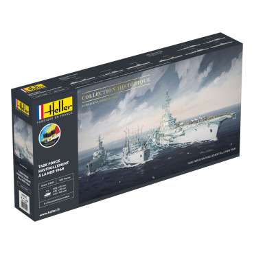 KIT PARA MONTAR HELLER STARTER KIT 3 NAVIOS FORÇA TAREFA REABASTECIMENTO NO MAR 1968 1/400 583 PEÇAS COMPLETO COM TINTAS COLA E PINCEL HLR 57092